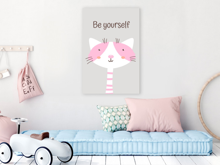 Canvas Print Be Yourself (1-piece) - pink cat and motivating slogan for children 146576 additionalImage 3