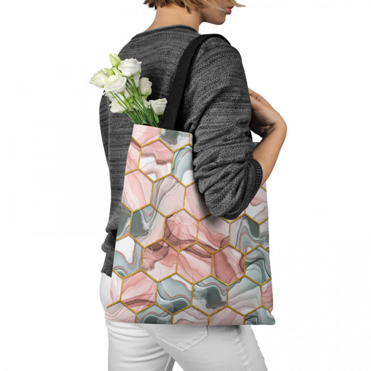 Shopping Bag Plant hexagons - motif in shades of gold, green and red 147576 additionalImage 3