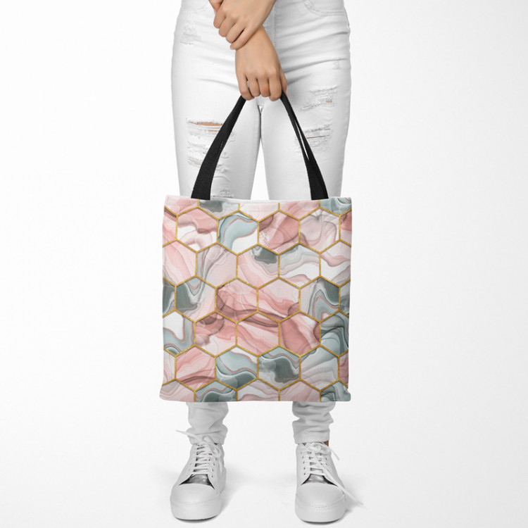 Shopping Bag Plant hexagons - motif in shades of gold, green and red 147576 additionalImage 2