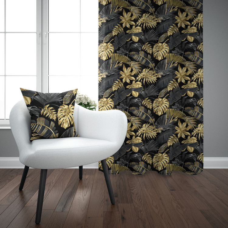 Decorative Curtain Gold and black monstera - tropical leaves in glamour style 147676 additionalImage 3