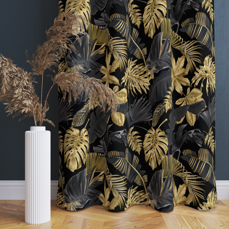 Decorative Curtain Gold and black monstera - tropical leaves in glamour style 147676 additionalImage 6