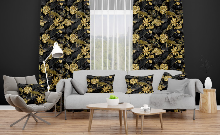 Decorative Curtain Gold and black monstera - tropical leaves in glamour style 147676 additionalImage 4