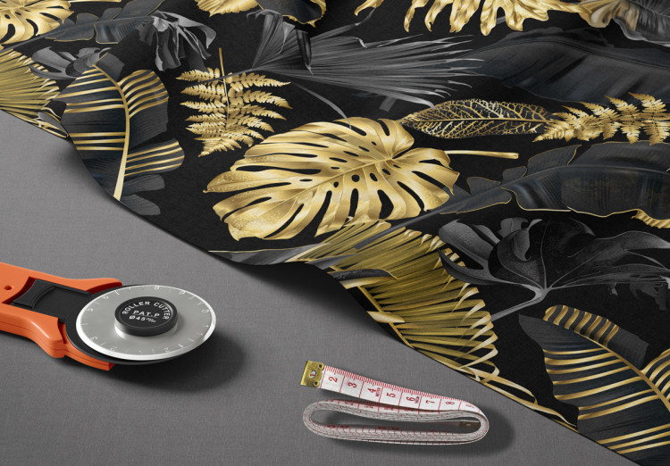 Decorative Curtain Gold and black monstera - tropical leaves in glamour style 147676 additionalImage 7