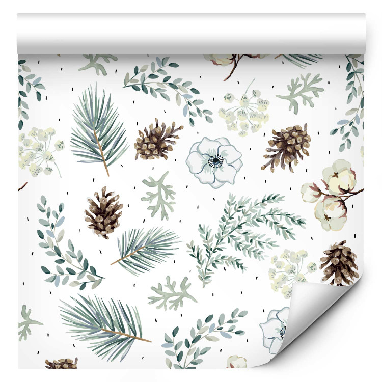 Modern Wallpaper Watercolor Nature - Flowers, Cones and Twigs in Calm Colors 149876 additionalImage 1