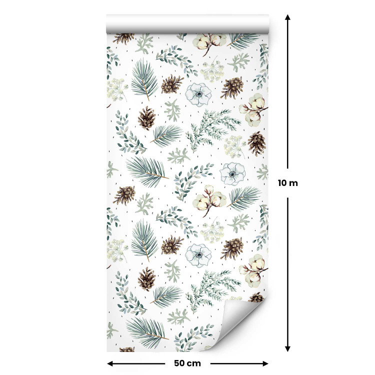 Modern Wallpaper Watercolor Nature - Flowers, Cones and Twigs in Calm Colors 149876 additionalImage 2