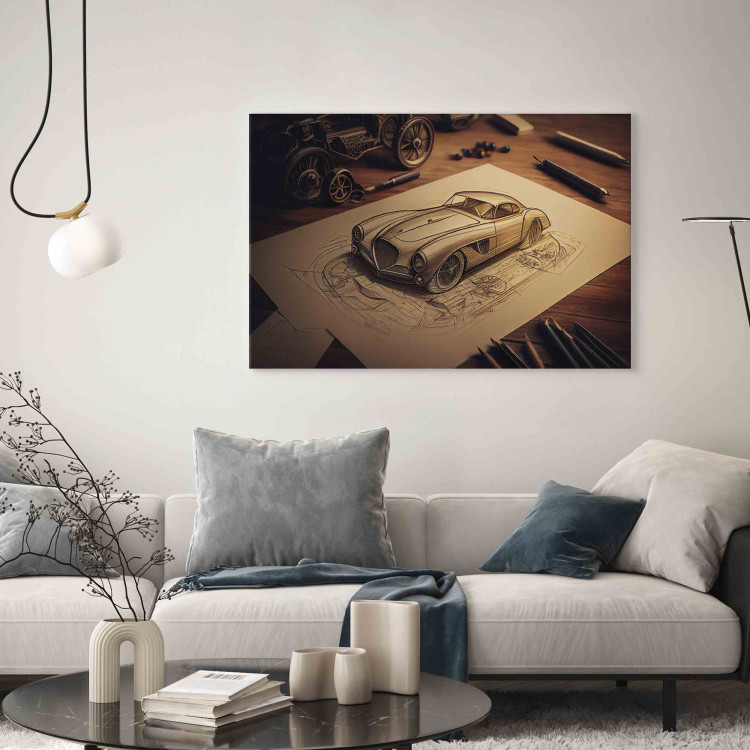 Canvas Print Car Sketch - Vintage Car Drawing Generated by AI 151076 additionalImage 5