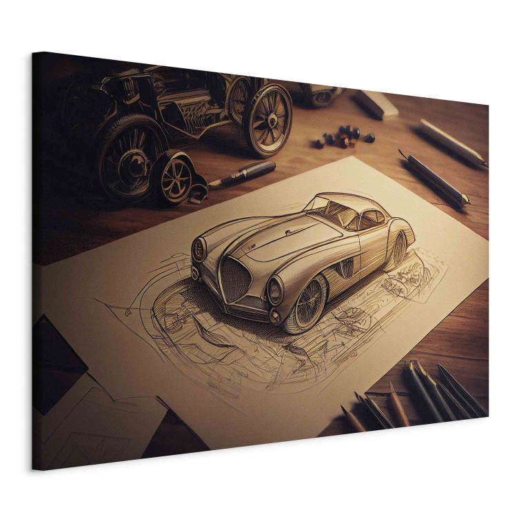 Canvas Print Car Sketch - Vintage Car Drawing Generated by AI 151076 additionalImage 2