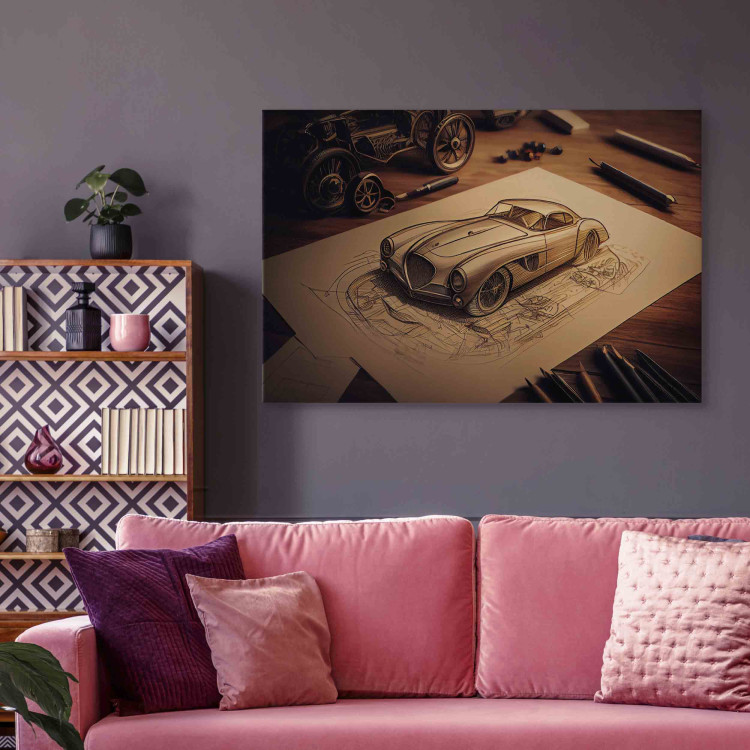 Canvas Print Car Sketch - Vintage Car Drawing Generated by AI 151076 additionalImage 9