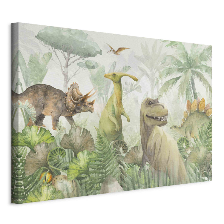 Large canvas print Dinosaurs - Watercolor Reptiles in the Prehistoric Green Jungle [Large Format] 151176 additionalImage 2