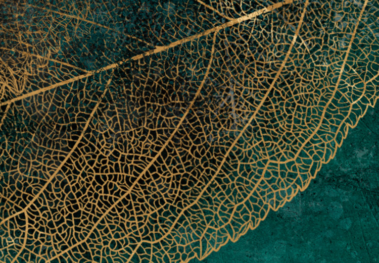 Canvas Autumn Leaves - An Elegant Plant Motif on a Dark Green Background 151776 additionalImage 4