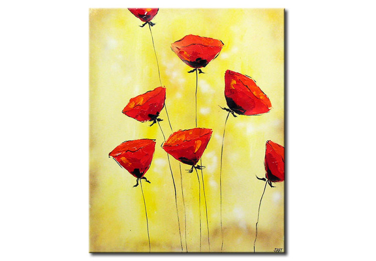 Canvas Print Subtle Red Poppies (1-piece) - floral motif on a yellow background 47476
