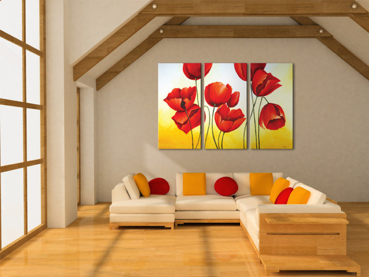 Canvas Art Print Dance of Tulips (3-piece) - Nature with flowers on a two-tone background 48676 additionalImage 2