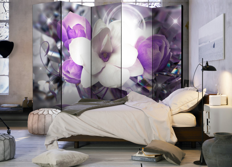 Room Separator Purple Empress II - white and purple magnolia flowers in a glow 95576 additionalImage 2