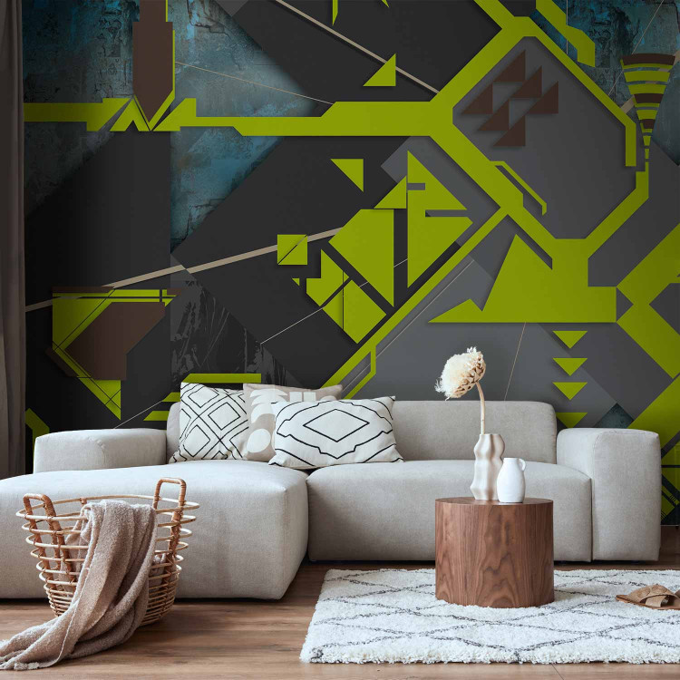 Photo Wallpaper Paths - geometric abstraction with yellow maze and 3D effect 96676