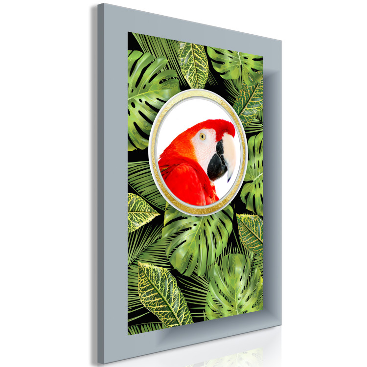 Canvas Art Print Parrot Among Monstera Leaves (1-part) - Tropical Jungle Landscape 116386 additionalImage 2