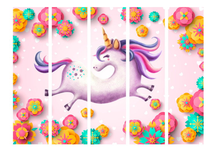 Room Separator Flexible Unicorn II - whimsical unicorn with a colorful background and flowers 117386 additionalImage 3