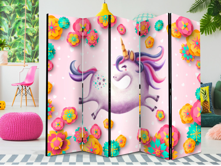 Room Separator Flexible Unicorn II - whimsical unicorn with a colorful background and flowers 117386 additionalImage 4