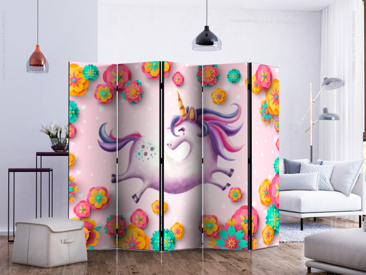 Room Separator Flexible Unicorn II - whimsical unicorn with a colorful background and flowers 117386 additionalImage 2