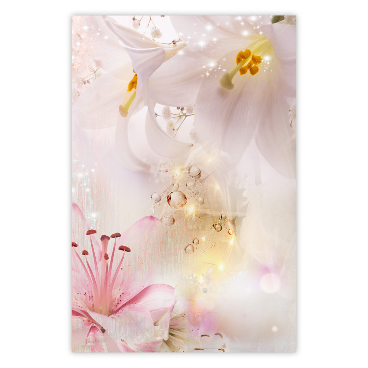 Wall Poster Lilac Paradise - colorful composition with floral motif and water droplets 117886