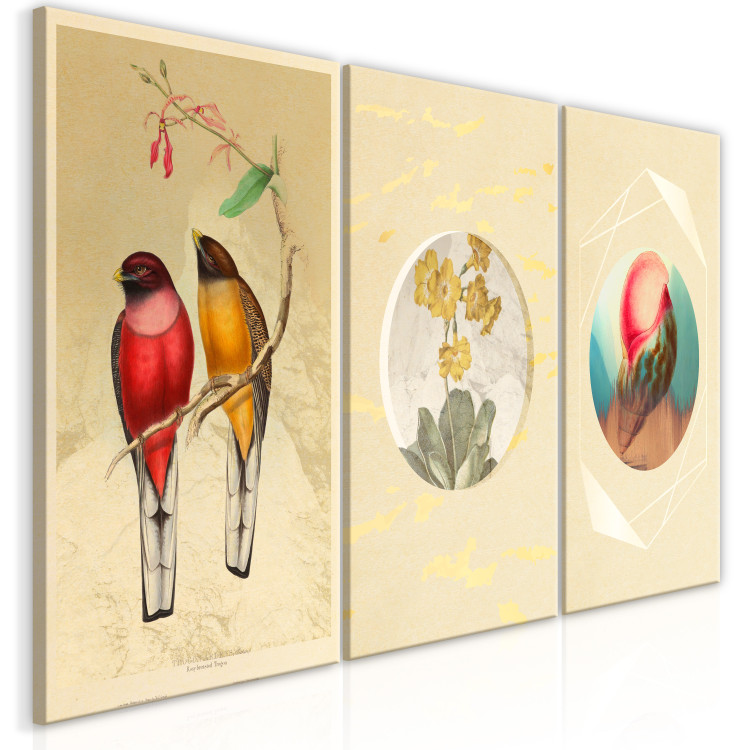 Canvas Natural wonders - colorful plants and beautiful birds in vintage style 118186 additionalImage 2