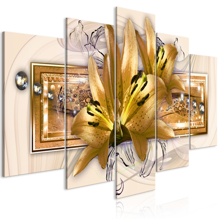 Canvas Print Lilies in the Garden (5 Parts) Wide Golden 118686 additionalImage 2