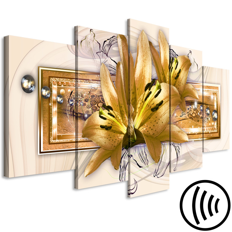 Canvas Print Lilies in the Garden (5 Parts) Wide Golden 118686 additionalImage 6