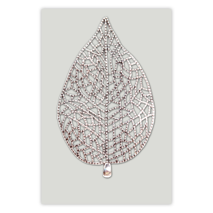 Wall Poster Lacy Leaf - plant abstraction with a golden leaf on a light background 118786