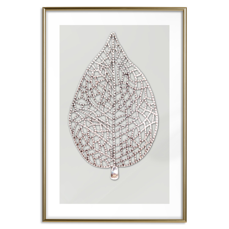 Wall Poster Lacy Leaf - plant abstraction with a golden leaf on a light background 118786 additionalImage 14