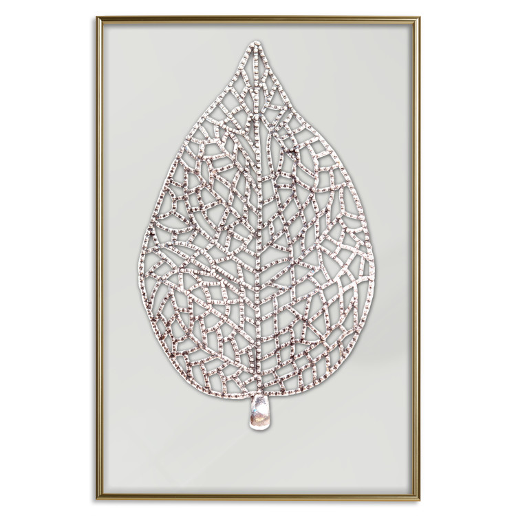 Wall Poster Lacy Leaf - plant abstraction with a golden leaf on a light background 118786 additionalImage 16
