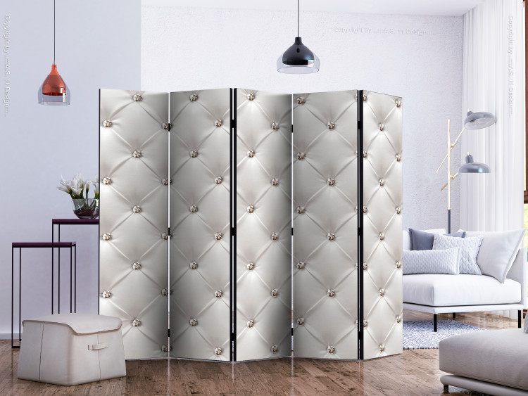 Room Divider White Elegance II - quilted fabric texture in shining diamonds 123286 additionalImage 2