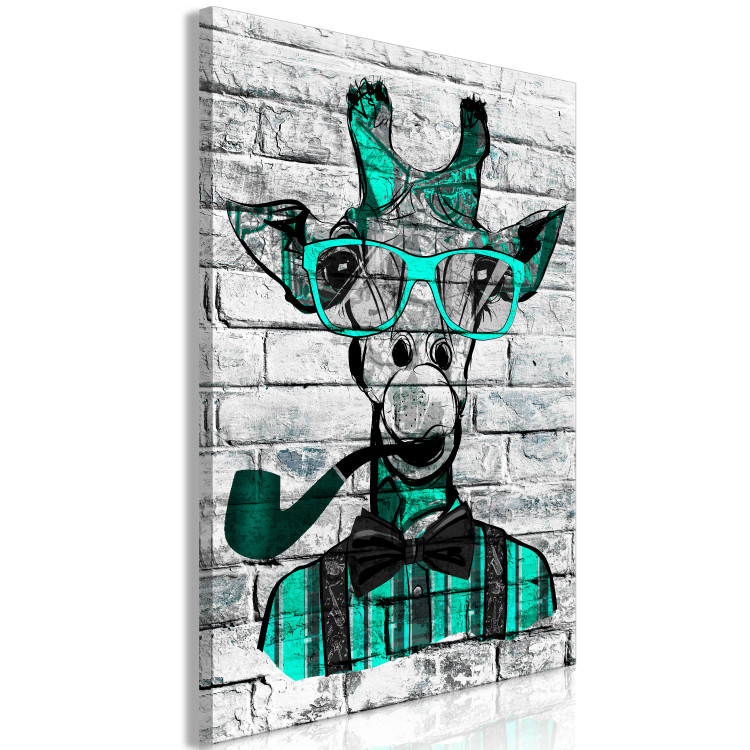 Canvas Giraffe with Pipe (1 Part) Vertical Green 123386 additionalImage 2