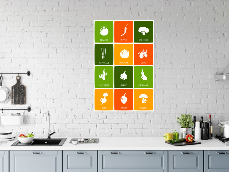 Poster Colorful Vegetables - board with colorful squares and vegetable graphics 123586 additionalImage 17