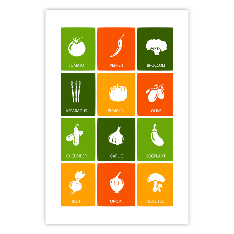 Poster Colorful Vegetables - board with colorful squares and vegetable graphics 123586 additionalImage 19