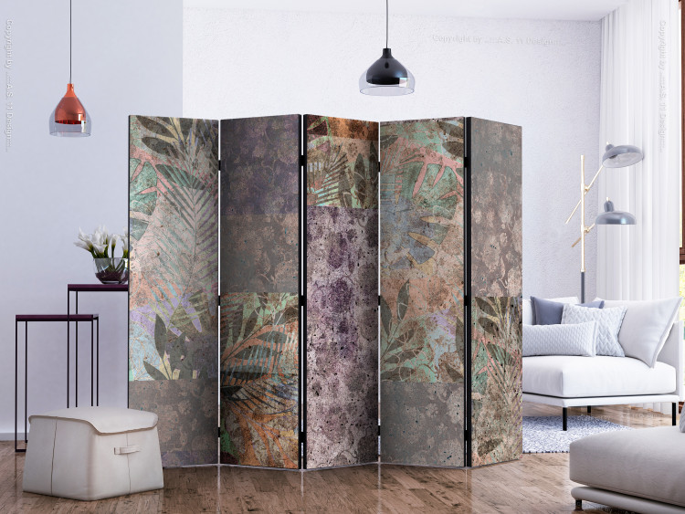 Room Divider Screen Concrete Garden II (5-piece) - plant leaves submerged in concrete 124286 additionalImage 2