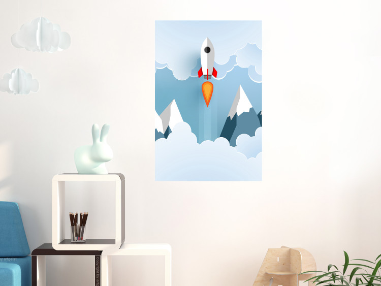 Wall Poster Rocket in the Clouds - rocket flying amidst mountains and clouds in a pastel style 125086 additionalImage 23