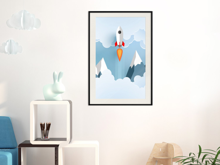 Wall Poster Rocket in the Clouds - rocket flying amidst mountains and clouds in a pastel style 125086 additionalImage 22