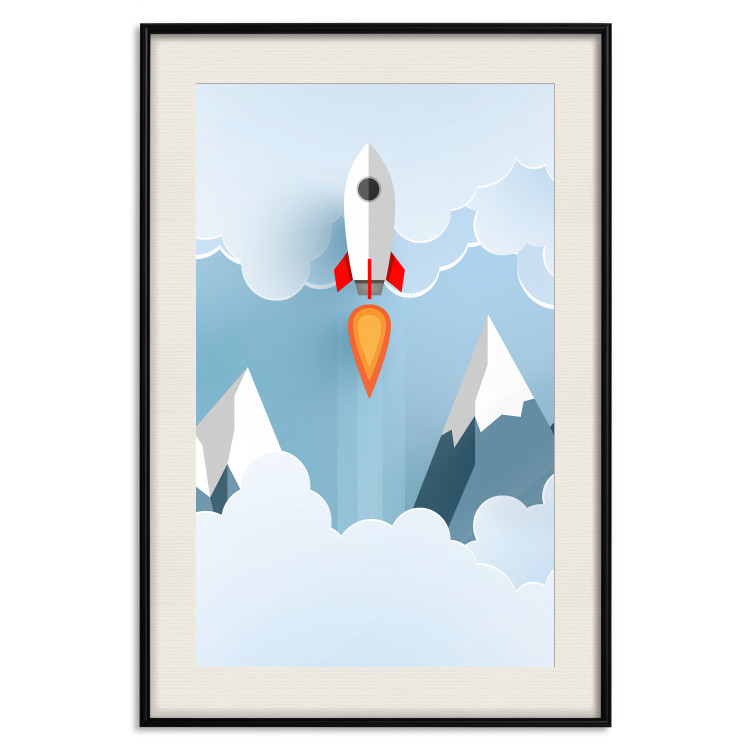 Wall Poster Rocket in the Clouds - rocket flying amidst mountains and clouds in a pastel style 125086 additionalImage 18