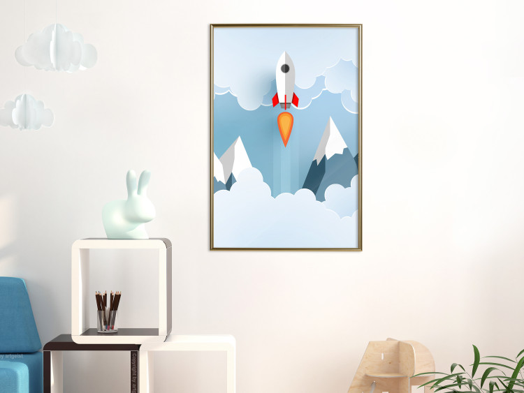 Wall Poster Rocket in the Clouds - rocket flying amidst mountains and clouds in a pastel style 125086 additionalImage 7