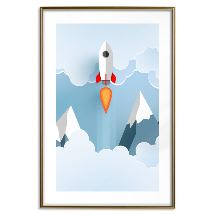 Wall Poster Rocket in the Clouds - rocket flying amidst mountains and clouds in a pastel style 125086 additionalImage 16