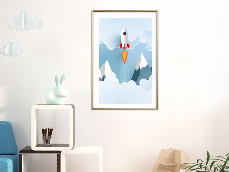 Wall Poster Rocket in the Clouds - rocket flying amidst mountains and clouds in a pastel style 125086 additionalImage 13