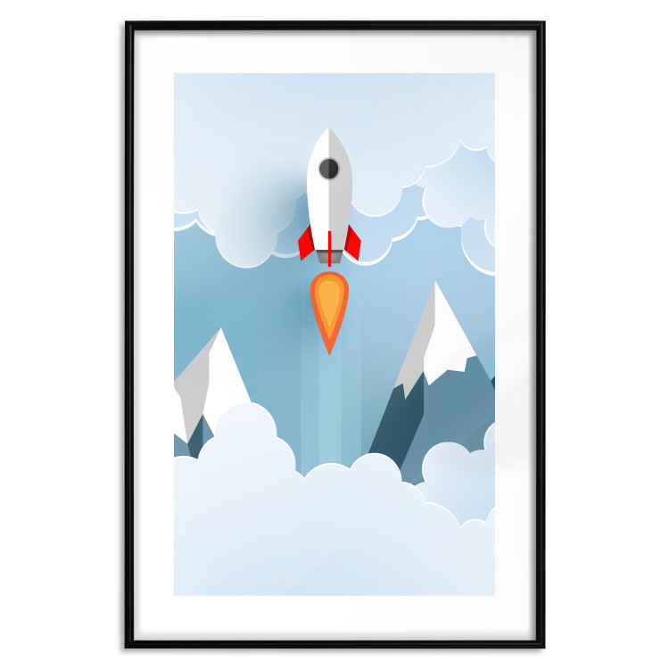 Wall Poster Rocket in the Clouds - rocket flying amidst mountains and clouds in a pastel style 125086 additionalImage 15