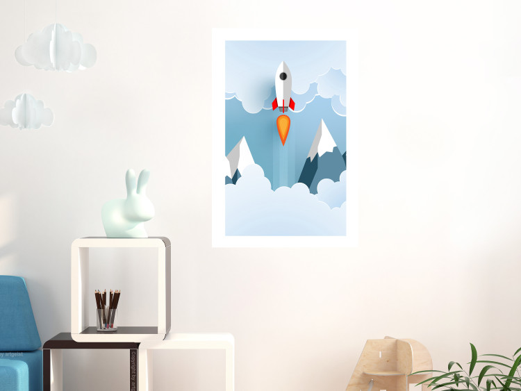 Wall Poster Rocket in the Clouds - rocket flying amidst mountains and clouds in a pastel style 125086 additionalImage 2