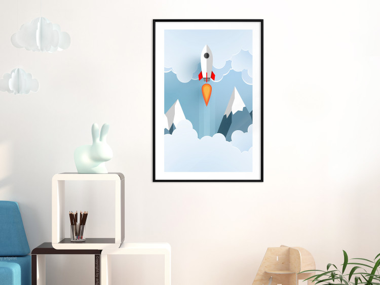 Wall Poster Rocket in the Clouds - rocket flying amidst mountains and clouds in a pastel style 125086 additionalImage 6