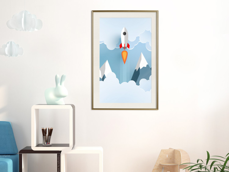 Wall Poster Rocket in the Clouds - rocket flying amidst mountains and clouds in a pastel style 125086 additionalImage 21