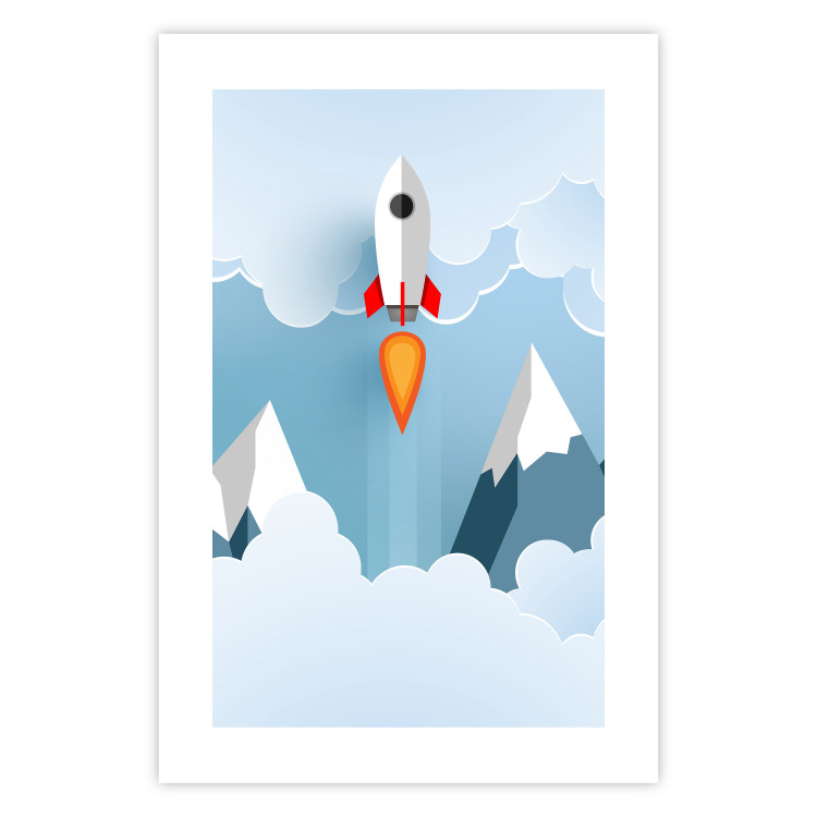Wall Poster Rocket in the Clouds - rocket flying amidst mountains and clouds in a pastel style 125086 additionalImage 19