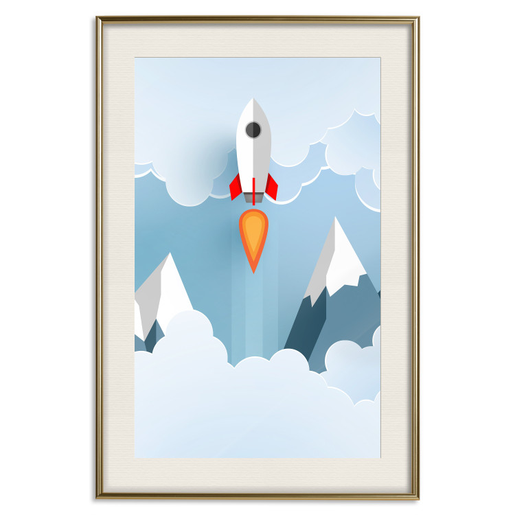 Wall Poster Rocket in the Clouds - rocket flying amidst mountains and clouds in a pastel style 125086 additionalImage 19