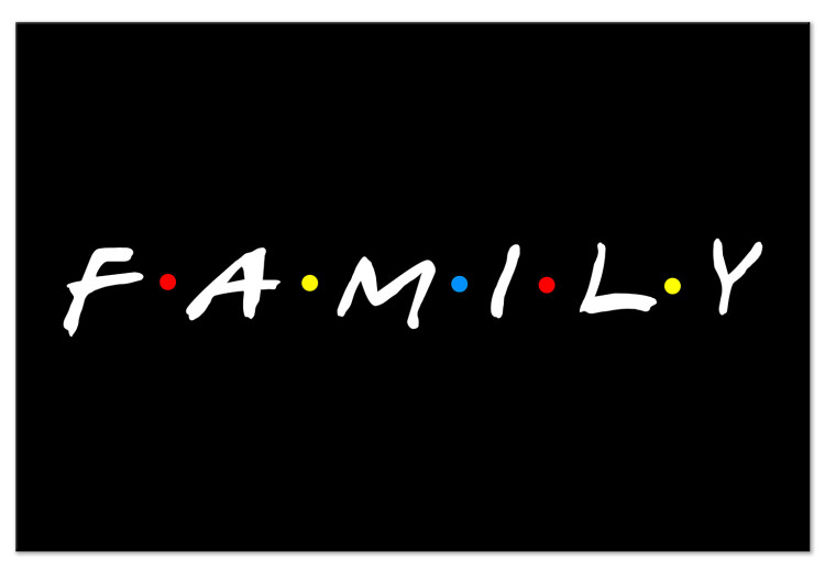 Canvas Art Print White English Family sign with colouful dots - on a black background 127786