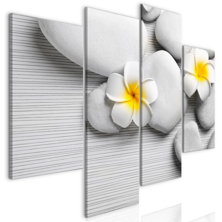 Canvas Art Print White stones and flowers - a four-part Zen-style composition 128786 additionalImage 2
