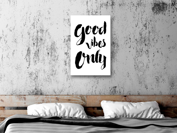 Canvas Art Print Good Vibes - black and white composition with an English inscription 128986 additionalImage 3