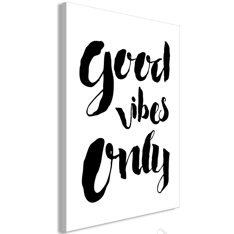 Canvas Art Print Good Vibes - black and white composition with an English inscription 128986 additionalImage 2